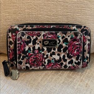 Betsey Johnson Black and Pink Rose Print Wallet